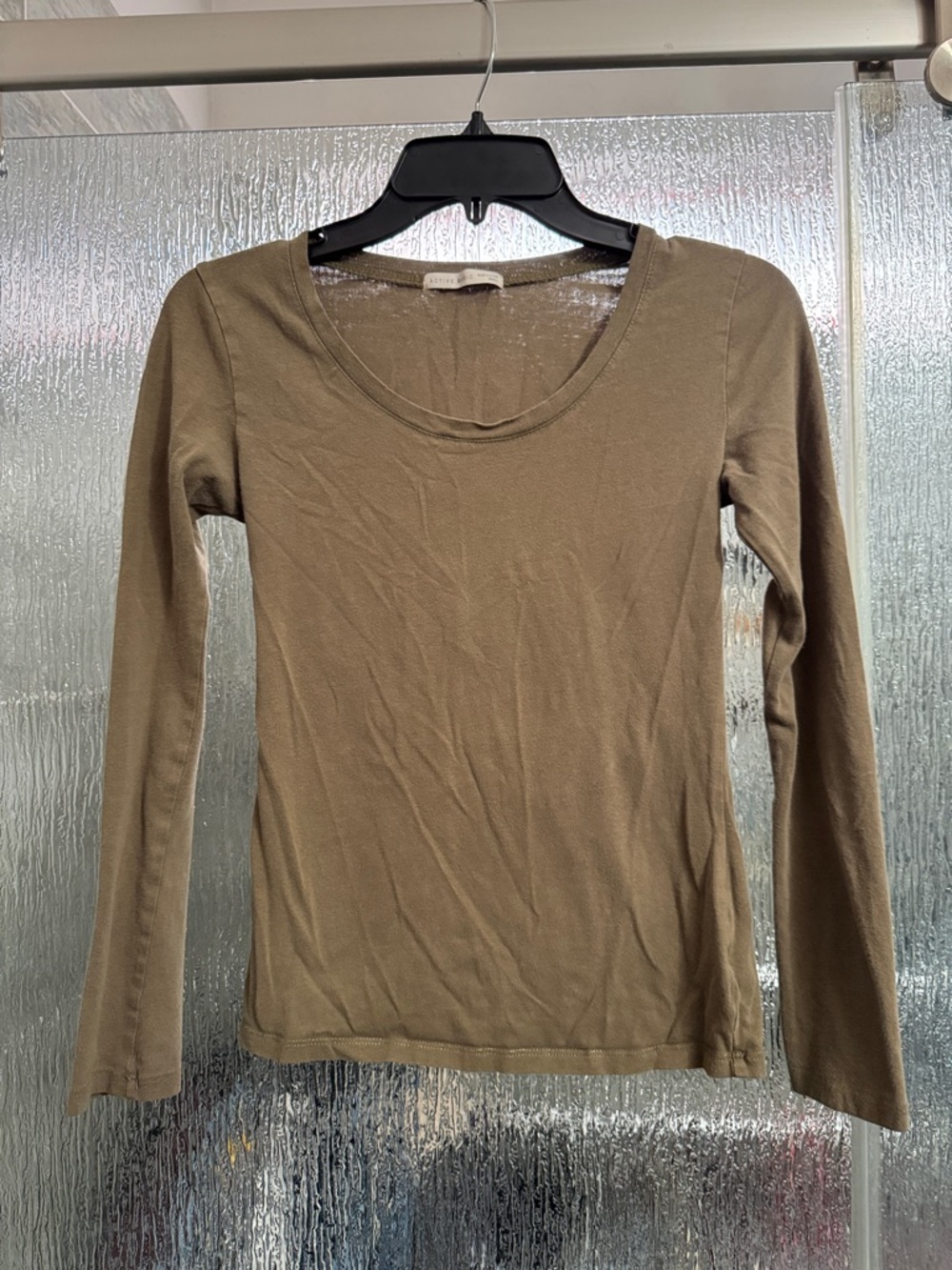 Active Basic Olive Scoop Neck Long Sleeve Tshirt